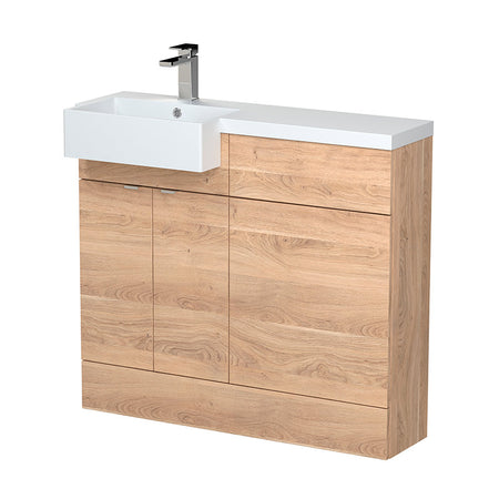 Hudson Reed Fusion 1000mm Combination Unit & Left Hand Semi Recessed Basin (1 size, Bleached Oak) - Brand New Bathrooms