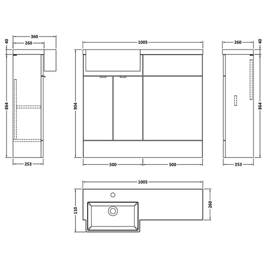 Hudson Reed Fusion 1000mm Combination Unit & Left Hand Semi Recessed Basin (1 size, Bleached Oak) - Brand New Bathrooms