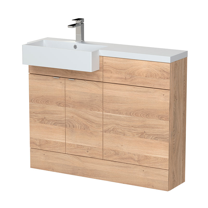 Hudson Reed Fusion 1100mm Floor Standing Combination Unit & Left Hand Semi Recessed Basin (1 size, Bleached Oak) - Brand New Bathrooms
