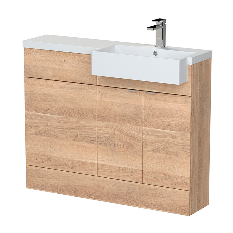 Hudson Reed Fusion Floor Standing 1100mm Combination Unit & Right Hand Semi Recessed Basin (1 size, Bleached Oak) - Brand New Bathrooms