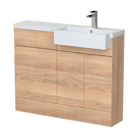 Hudson Reed Fusion Floor Standing 1100mm Combination Unit & Right Hand Semi Recessed Basin (1 size, Bleached Oak) - Brand New Bathrooms