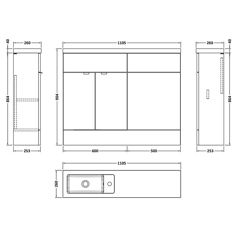 Hudson Reed Fusion Floor Standing 1100mm Double Door Vanity Basin & WC Unit Combination (1 size, 5 colours) - Brand New Bathrooms