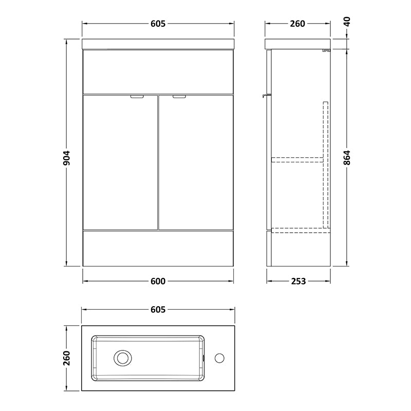 Hudson Reed Fusion Floor Standing 600mm Double Door Vanity Unit & Compact Polymarble Basin (1 size, 5 colours) - Brand New Bathrooms