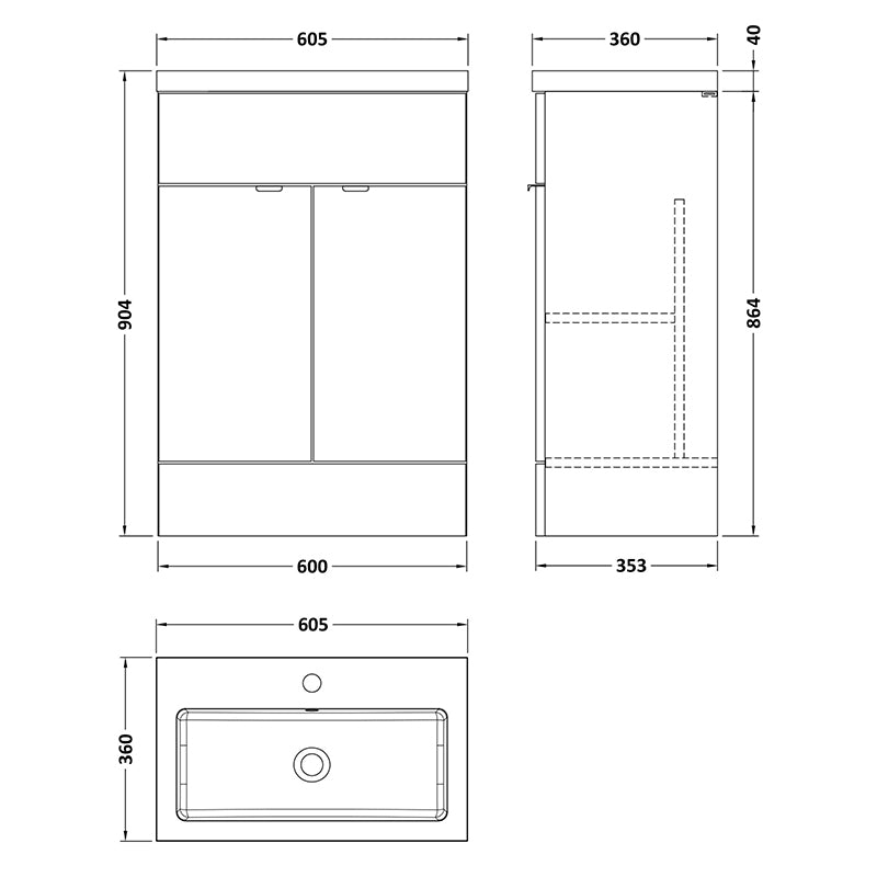 Hudson Reed Fusion Floor Standing 600mm Double Door Vanity Unit & Polymarble Basin (1 size, 5 colours) - Brand New Bathrooms