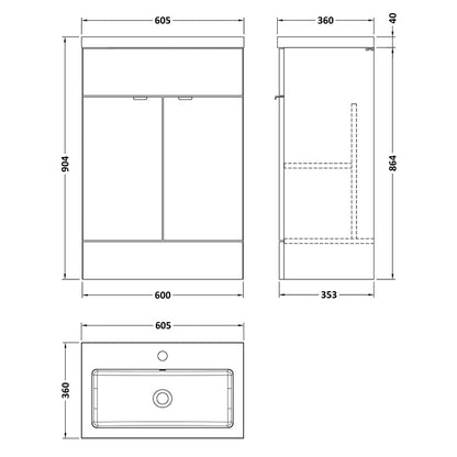 Hudson Reed Fusion Floor Standing 600mm Double Door Vanity Unit & Polymarble Basin (1 size, 5 colours) - Brand New Bathrooms