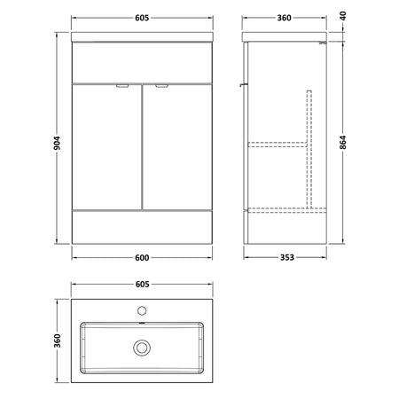 Hudson Reed Fusion Floor Standing 600mm Double Door Vanity Unit & Polymarble Basin (1 size, 5 colours) - Brand New Bathrooms