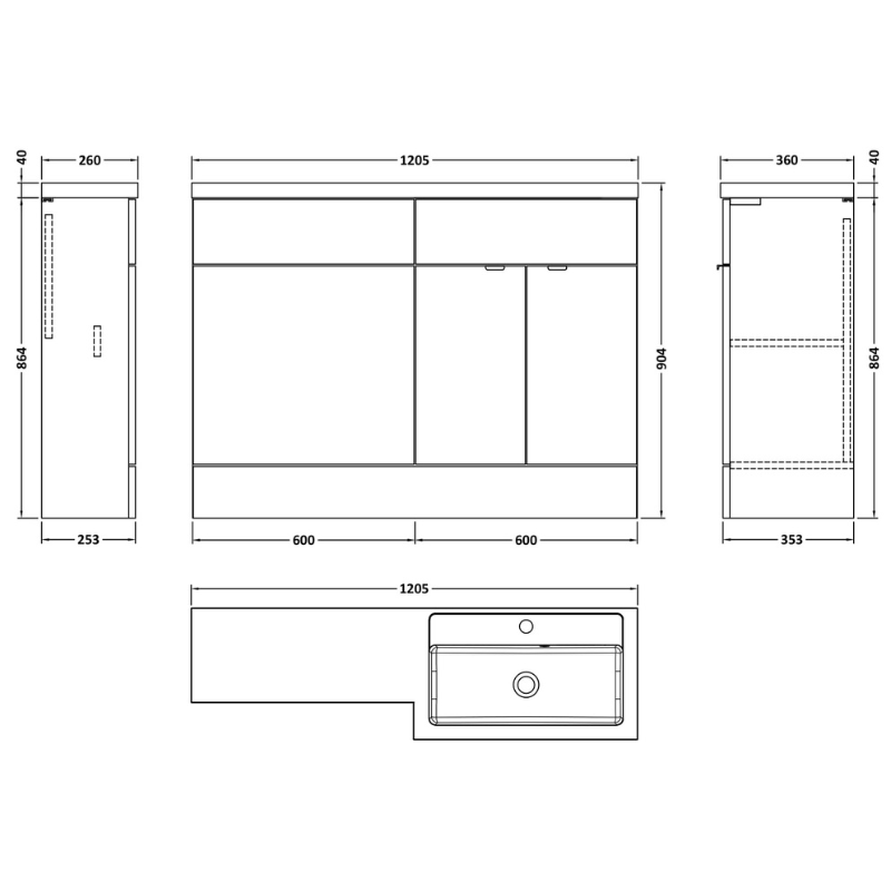 Hudson Reed Fusion Floor Standing Double Door 1200mm Vanity Unit, Basin & WC Unit - Right Hand Combination (1 size, 5 colours) - Brand New Bathrooms