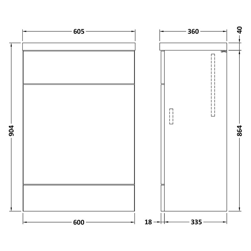 Hudson Reed Fusion Floor Standing 600mm WC Unit & Polymarble Top (1 size, 5 colours) - Brand New Bathrooms