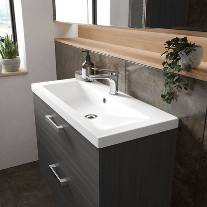 Hudson Reed Fusion Wall Hung Double Drawer 800mm Vanity Unit & Ceramic Basin (1 size, 4 colours) - Brand New Bathrooms