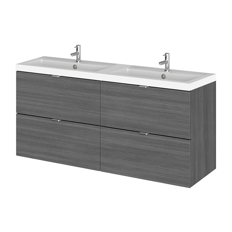 Hudson Reed Fusion Wall Hung Four Drawer 1200mm Vanity Unit & Twin Polymarble Basin (1 size, 4 colours) - Brand New Bathrooms