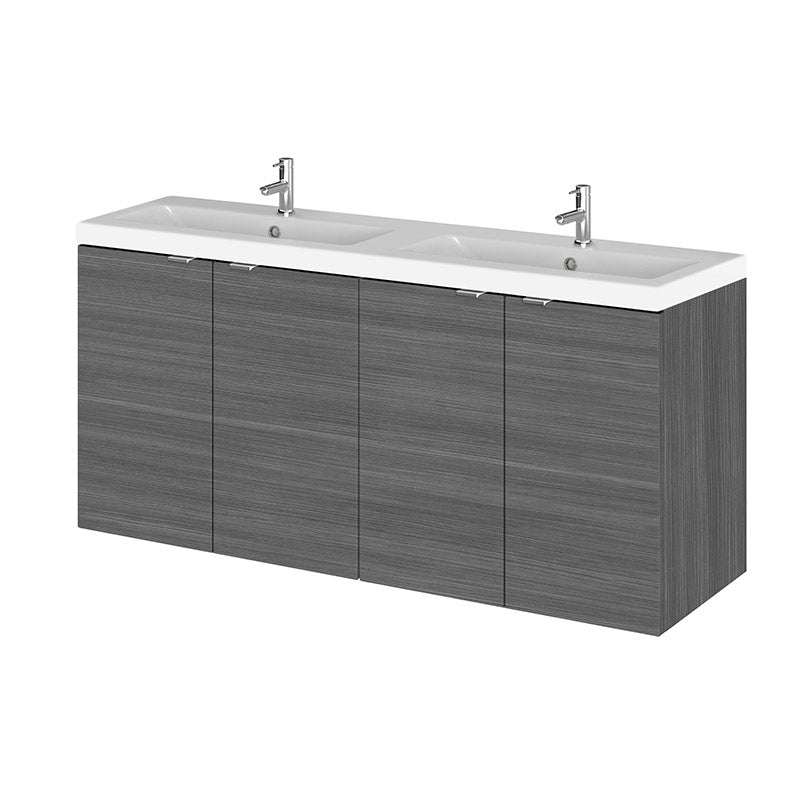 Hudson Reed Fusion Wall Hung Four Door 1200mm Vanity Unit & Twin Ceramic Basin (1 size, 4 colours) - Brand New Bathrooms