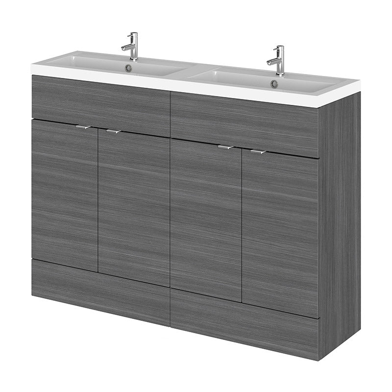 Hudson Reed Fusion Floor Standing Four Door 1200mm Vanity Unit & Twin Polymarble Basin (1 size, 4 colours) - Brand New Bathrooms