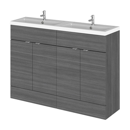 Hudson Reed Fusion Floor Standing Four Door 1200mm Vanity Unit & Twin Polymarble Basin (1 size, 4 colours) - Brand New Bathrooms