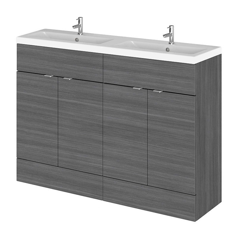Hudson Reed Fusion Floor Standing Four Door 1200mm Vanity Unit & Twin Ceramic Basin (1 size, 4 colours) - Brand New Bathrooms