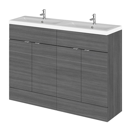 Hudson Reed Fusion Floor Standing Four Door 1200mm Vanity Unit & Twin Ceramic Basin (1 size, 4 colours) - Brand New Bathrooms