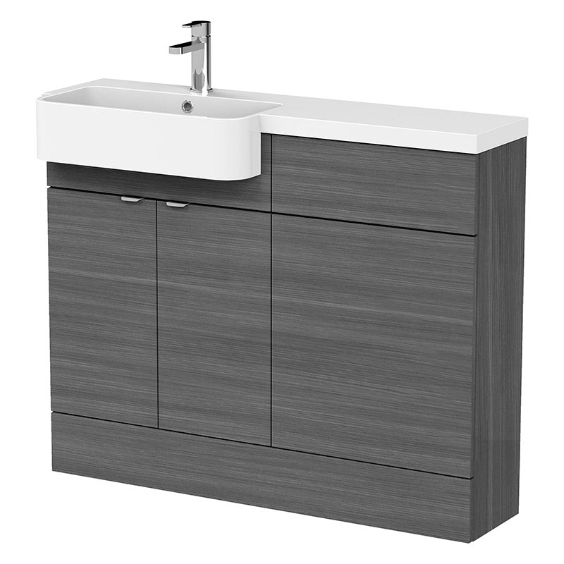 Hudson Reed Fusion Floor Standing Double Door 1100mm Vanity Unit & WC Unit with Left Hand Semi Recessed Basin Combination (1 size, 4 colours) - Brand New Bathrooms
