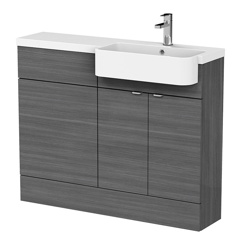 Hudson Reed Fusion Floor Standing Double Door 1100mm Vanity Unit & WC Unit with Right Hand Semi Recessed Basin Combination (1 size, 4 colours) - Brand New Bathrooms