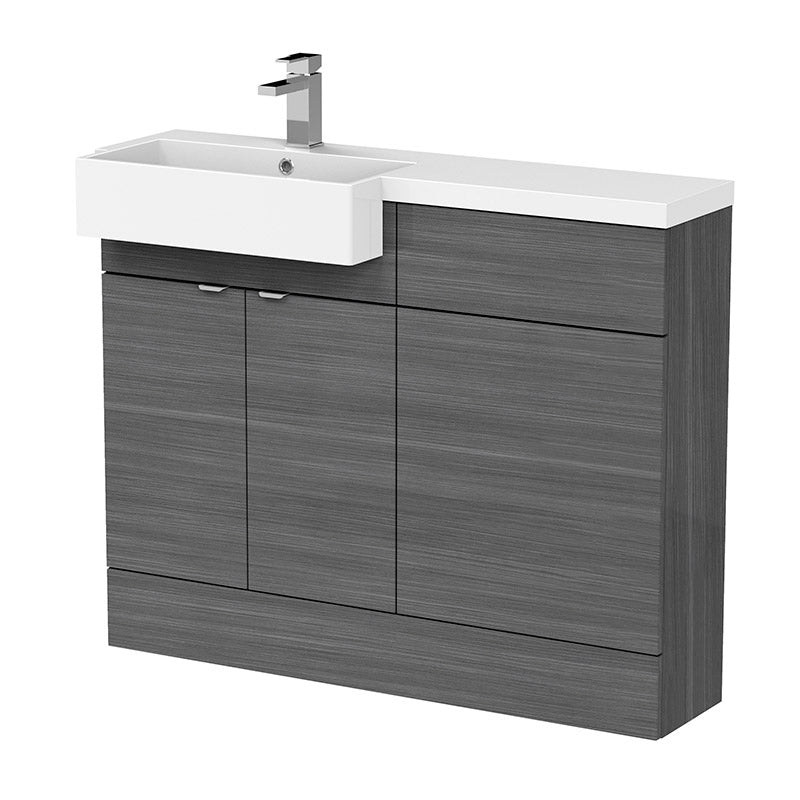 Hudson Reed Fusion Floor Standing Double Door 1100mm Vanity Unit & WC Unit with Left Hand Semi Recessed Basin Combination (1 size, 4 colours) - Brand New Bathrooms