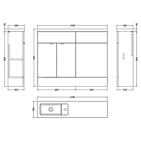 Hudson Reed Fusion Floor Standing 1100mm Double Door Vanity Basin & WC Unit Combination (1 size, 5 colours) - Brand New Bathrooms