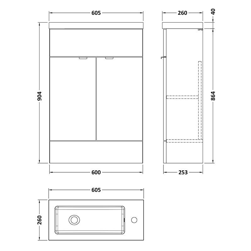 Hudson Reed Fusion Floor Standing 600mm Double Door Vanity Unit & Compact Polymarble Basin (1 size, 5 colours) - Brand New Bathrooms