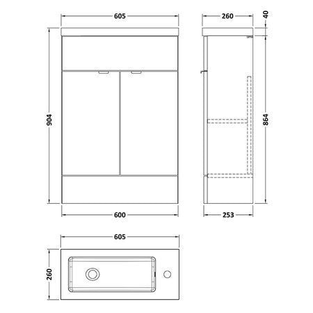 Hudson Reed Fusion Floor Standing 600mm Double Door Vanity Unit & Compact Polymarble Basin (1 size, 5 colours) - Brand New Bathrooms