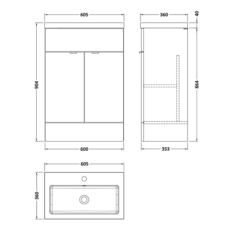 Hudson Reed Fusion Floor Standing 600mm Double Door Vanity Unit & Polymarble Basin (1 size, 5 colours) - Brand New Bathrooms
