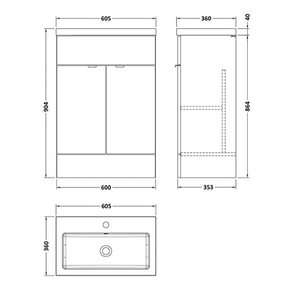 Hudson Reed Fusion Floor Standing 600mm Double Door Vanity Unit & Polymarble Basin (1 size, 5 colours) - Brand New Bathrooms