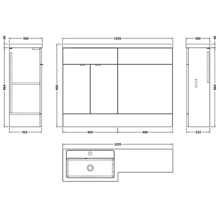 Hudson Reed Fusion Floor Standing Double Door 1200mm Vanity Unit, Basin & WC Unit - Left Hand Combination (1 size, 5 colours) - Brand New Bathrooms