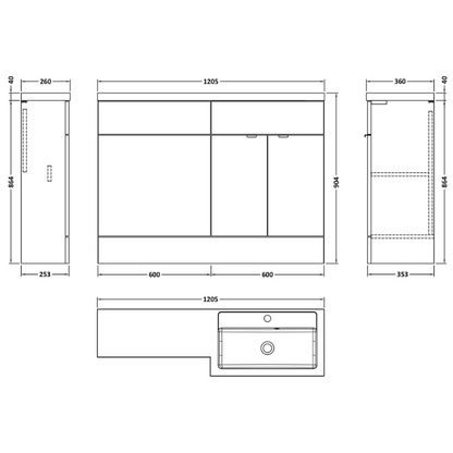Hudson Reed Fusion Floor Standing Double Door 1200mm Vanity Unit, Basin & WC Unit - Right Hand Combination (1 size, 5 colours) - Brand New Bathrooms
