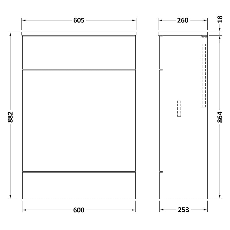 Hudson Reed Fusion Floor Standing 600mm Compact WC Unit with Coordinating Top (1 size, 5 colours) - Brand New Bathrooms