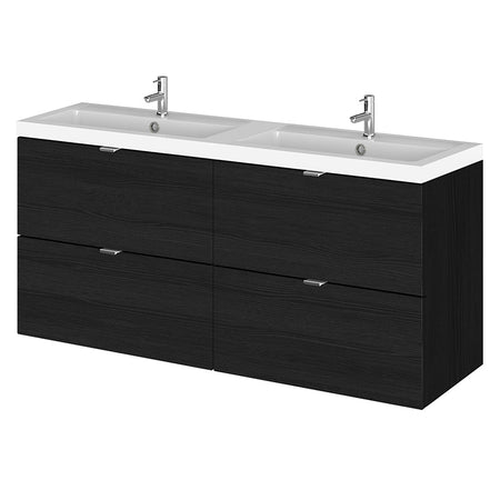Hudson Reed Fusion Wall Hung Four Drawer 1200mm Vanity Unit & Twin Polymarble Basin (1 size, 4 colours) - Brand New Bathrooms