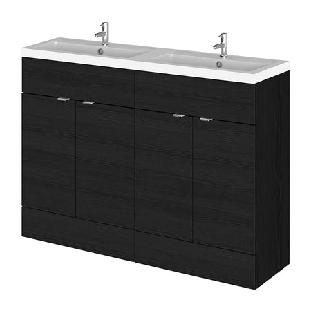 Hudson Reed Fusion Floor Standing Four Door 1200mm Vanity Unit & Twin Polymarble Basin (1 size, 4 colours) - Brand New Bathrooms