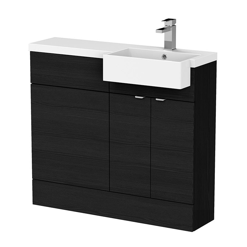 Hudson Reed Fusion Floor Standing Double Door 1000mm Vanity Unit & WC Unit with Right Hand Semi Recessed Basin Combination (1 size, 4 colours) - Brand New Bathrooms