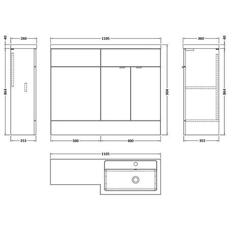 Hudson Reed Fusion Floor Standing 1100mm Double Door Vanity Unit, Basin & WC Unit - Right Hand Combination (1 size, 5 colours) - Brand New Bathrooms