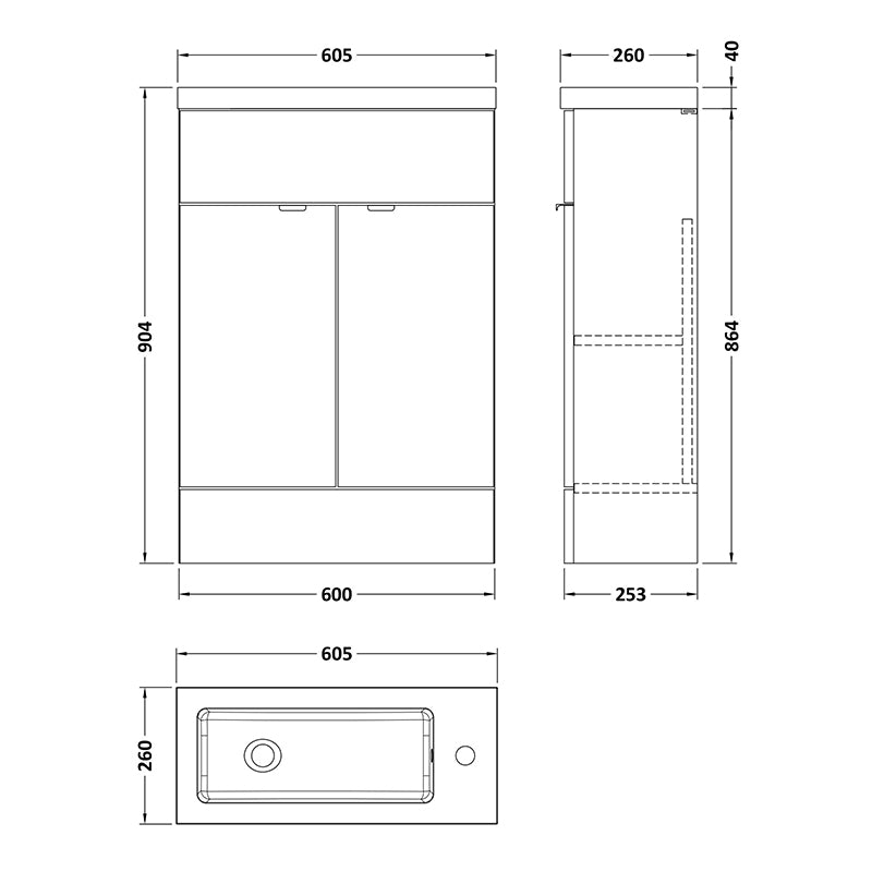 Hudson Reed Fusion Floor Standing 600mm Double Door Vanity Unit & Compact Polymarble Basin (1 size, 5 colours) - Brand New Bathrooms