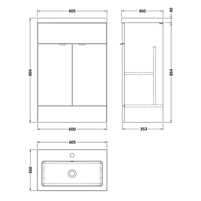 Hudson Reed Fusion Floor Standing 600mm Double Door Vanity Unit & Polymarble Basin (1 size, 5 colours) - Brand New Bathrooms
