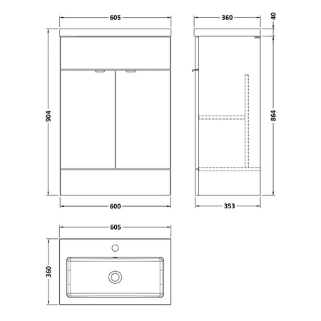Hudson Reed Fusion Floor Standing 600mm Double Door Vanity Unit & Polymarble Basin (1 size, 5 colours) - Brand New Bathrooms