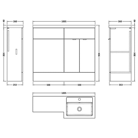 Hudson Reed Fusion Floor Standing Double Door Vanity Basin Unit & WC Unit - Right Hand Combination (1 size, 5 colours) - Brand New Bathrooms