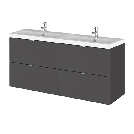 Hudson Reed Fusion Wall Hung Four Drawer 1200mm Vanity Unit & Twin Polymarble Basin (1 size, 4 colours) - Brand New Bathrooms