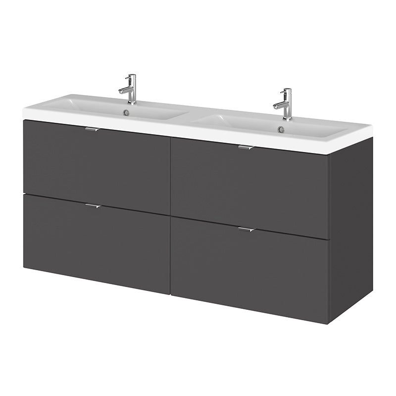 Hudson Reed Fusion Wall Hung Four Drawer 1200mm Vanity Unit & Twin Ceramic Basin (1 size, 4 colours) - Brand New Bathrooms