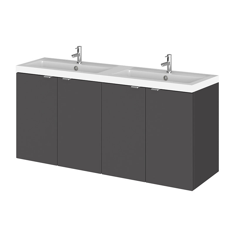 Hudson Reed Fusion Wall Hung Four Door 1200mm Vanity Unit & Twin Polymarble Basin (1 size, 4 colours) - Brand New Bathrooms
