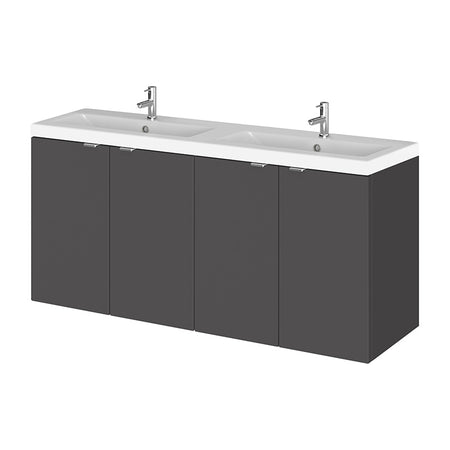 Hudson Reed Fusion Wall Hung Four Door 1200mm Vanity Unit & Twin Ceramic Basin (1 size, 4 colours) - Brand New Bathrooms