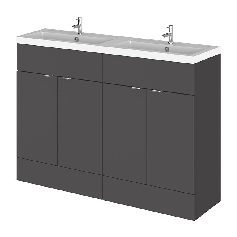 Hudson Reed Fusion Floor Standing Four Door 1200mm Vanity Unit & Twin Polymarble Basin (1 size, 4 colours) - Brand New Bathrooms