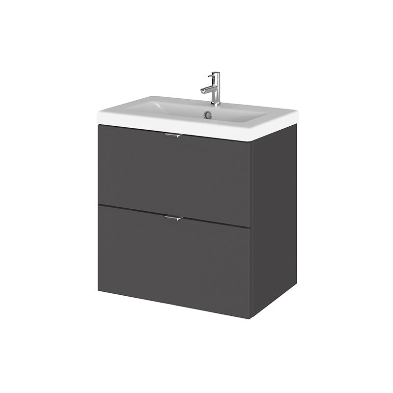 Hudson Reed Fusion Wall Hung Double Drawer 500mm Vanity Unit & Ceramic Basin (1 size, 4 colours) - Brand New Bathrooms