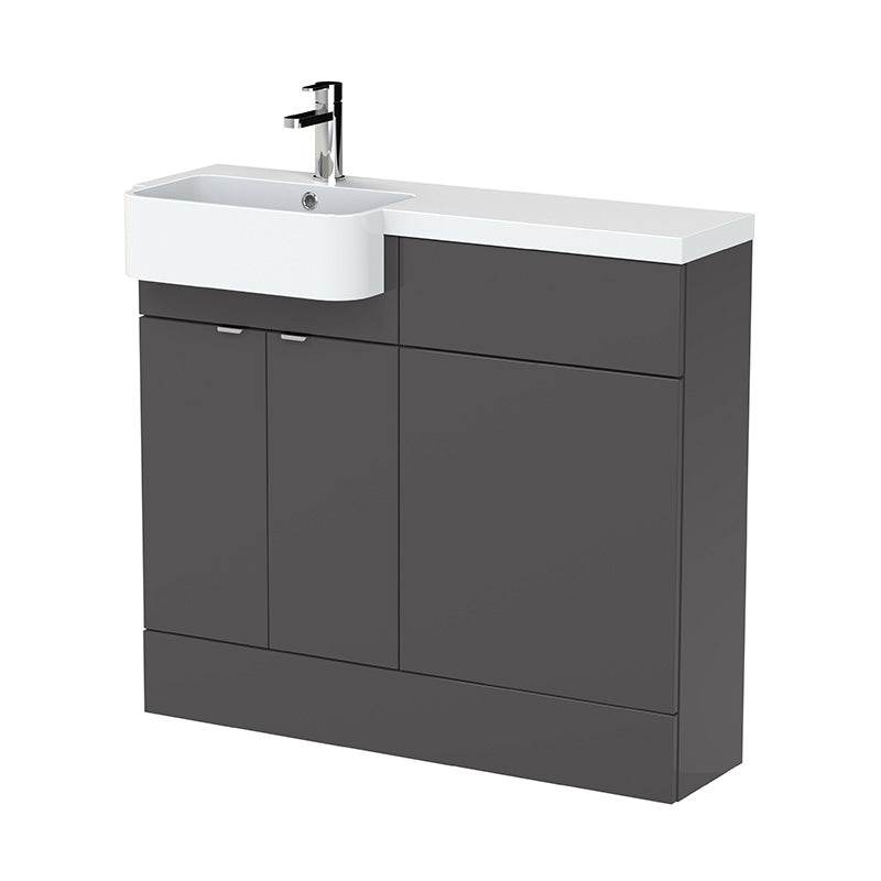 Hudson Reed Fusion Floor Standing Double Door 1000mm Vanity Unit & WC Unit with Left Hand Semi Recessed Basin Combination (1 size, 4 colours) - Brand New Bathrooms