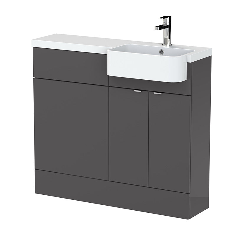 Hudson Reed Fusion Floor Standing Double Door 1000mm Vanity Unit & WC Unit with Right Hand Semi Recessed Basin Combination (1 size, 4 colours) - Brand New Bathrooms