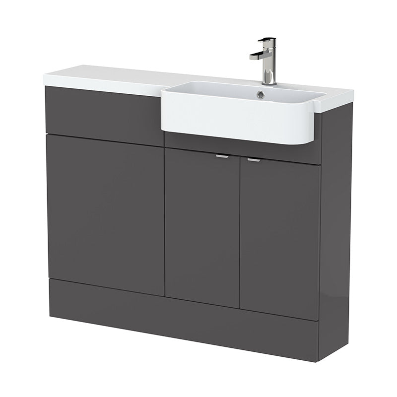 Hudson Reed Fusion Floor Standing Double Door 1100mm Vanity Unit & WC Unit with Right Hand Semi Recessed Basin Combination (1 size, 4 colours) - Brand New Bathrooms
