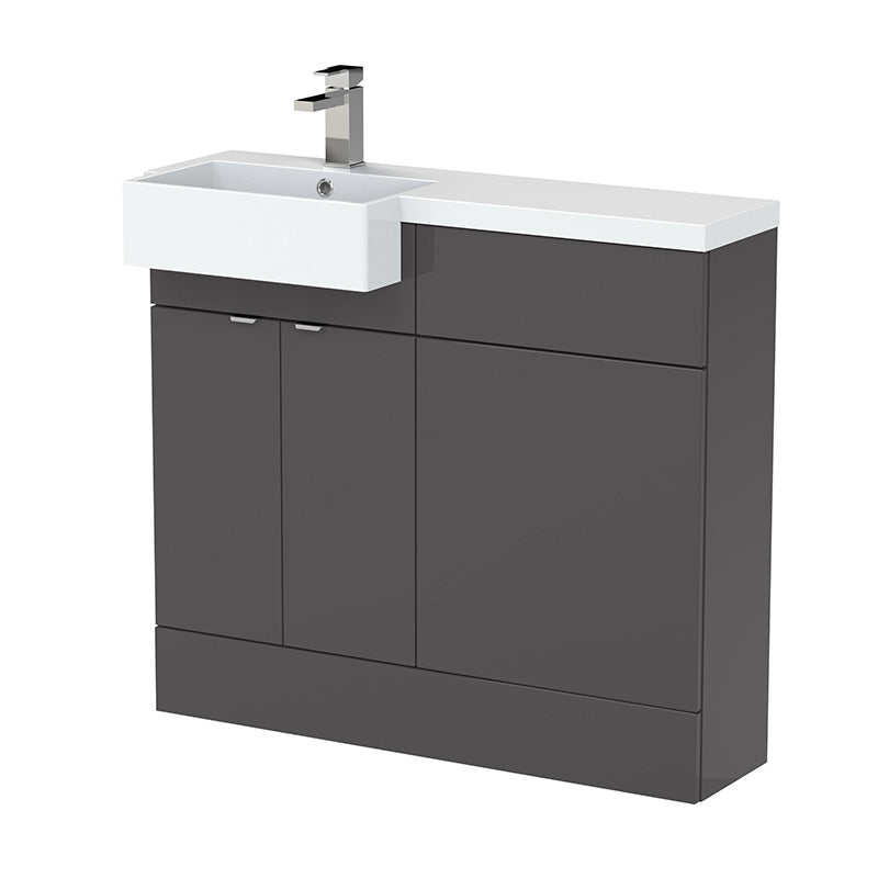 Hudson Reed Fusion Floor Standing Double Door 1000mm Vanity Unit & WC Unit with Left Hand Semi Recessed Basin Combination (1 size, 4 colours) - Brand New Bathrooms