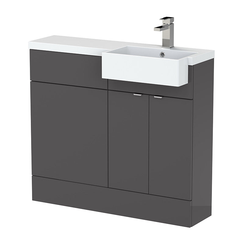 Hudson Reed Fusion Floor Standing Double Door 1000mm Vanity Unit & WC Unit with Right Hand Semi Recessed Basin Combination (1 size, 4 colours) - Brand New Bathrooms