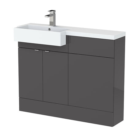 Hudson Reed Fusion Floor Standing Double Door 1100mm Vanity Unit & WC Unit with Left Hand Semi Recessed Basin Combination (1 size, 4 colours) - Brand New Bathrooms